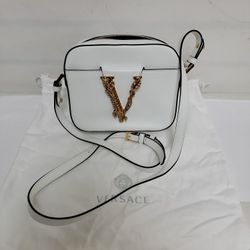 Versace Virtus White Shoulder Crossbody Fold Over Bag Purse New