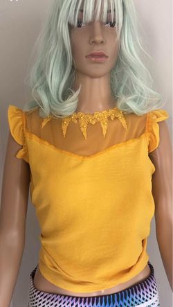Goldenrod yellow blouse with lace and beadwork size Small