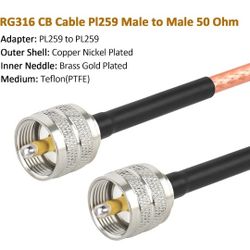 RG316 CB Coax Cable 3ft,UHF PL259 Male to Male CB Antenna Cable 50 Ohm for HAM Radio,Antenna