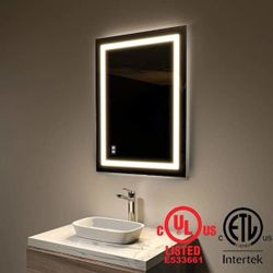 24 in. W x 32 in. H Frameless Rectangular Anti-Fog LED Light Wall Bathroom Vanity Mirror Dimmable Bright