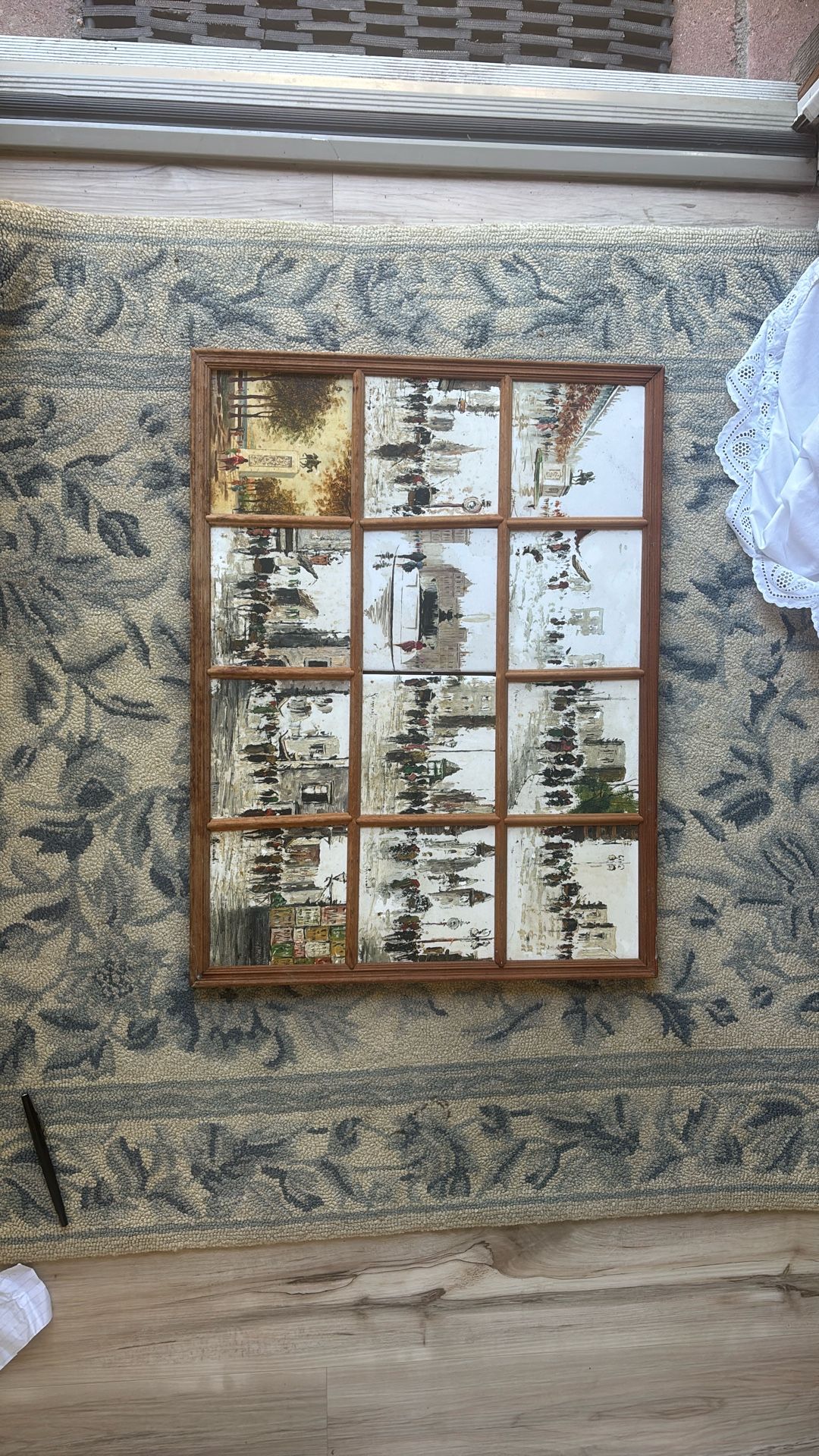 Hand Painted Tiles In Frame - Missing Edge Of Frames - Stained