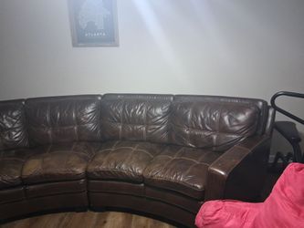 Brown Leather Curved Sectional Sofa