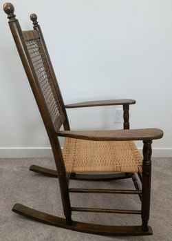 Antique Hand-Cane Rocking Oak Chair Harvest Oak