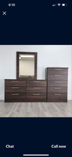 Dresser with mirror and chest – White, Black, and Gray