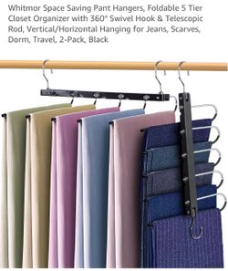 Whitmor Space Saving Pant Hangers, Foldable 5 Tier Closet Organizer with 360°