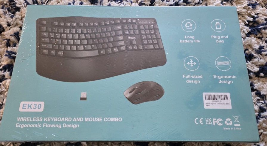 Wireless Keyboard & Mouse Combo – Ergonomic, Full Size, Silent Mouse (Brand New)