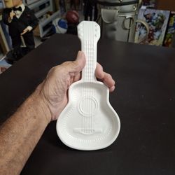 Collectible Dolly Parton White Ceramic Guitar Shaped Jewelry Trinket Dish Or Can Be Used As A Spoon Rest, Earthenware 10" Long