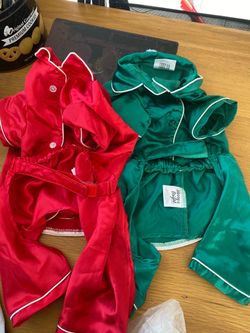 Pets Satin Christmas Pajama Sets Red and Green