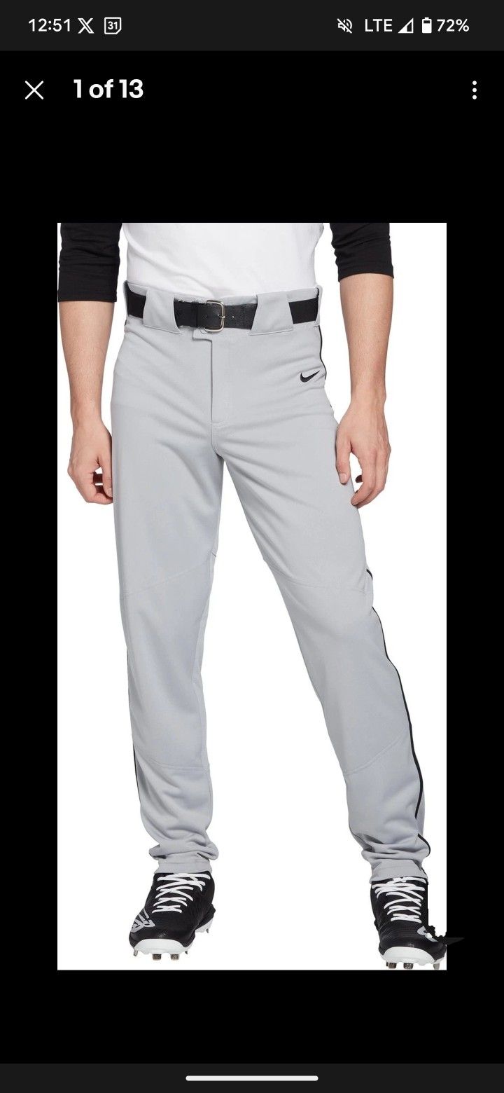 Nike Vapor Select Baseball Game Pants Grey Black Piping Men's Small BQ6435-053