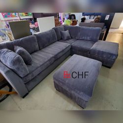 Reversible 3 Piece Corduroy Sectional Sofa With Ottoman - August Sale! 