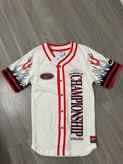 Nike Americana Jersey Flames Button Shirt White Red Men’s Sz Small