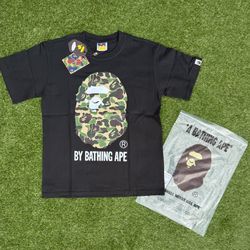 BAPE black tee camo big ape head logo Size S