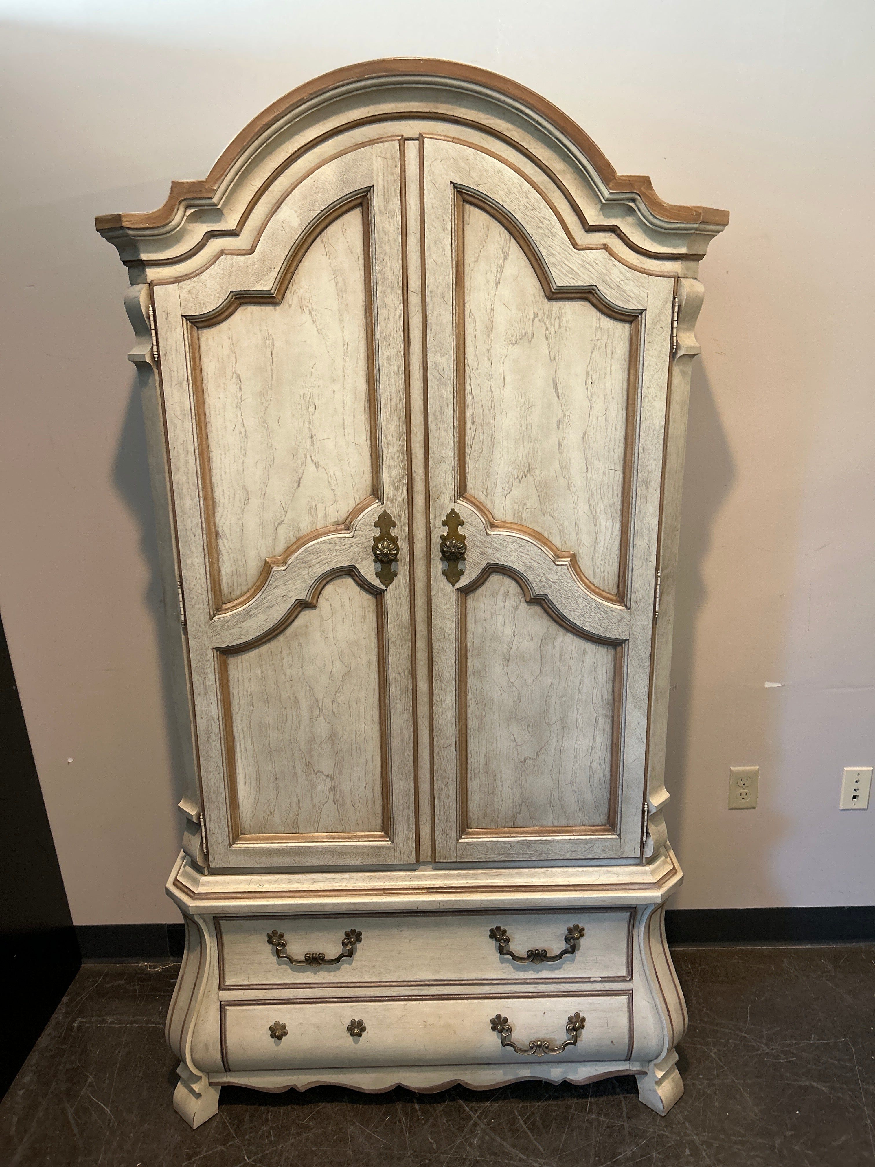 Drexel French Provincial Armoire – Distressed Finish with Drawers