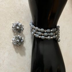 Vintage Collectible Pearlcraft Bracelet And Clip Earring Ensemble