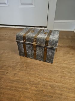 Vintage Galvanized Metal Trunk with Brass Straps