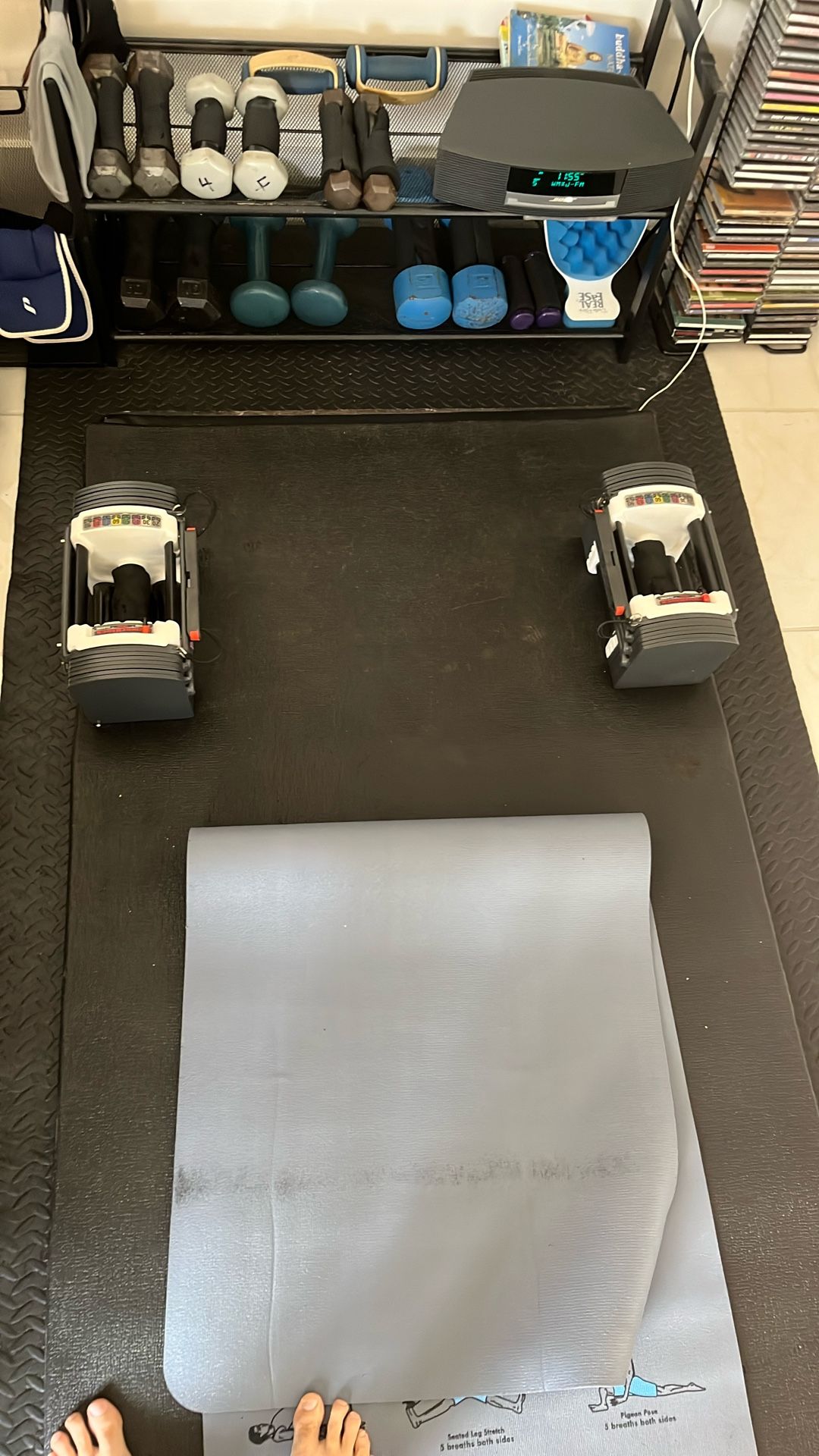 Adjustable dumbbells power block sport 9.0 go from 5 pounds to 50 pounds in 2 1/2 pounds increments