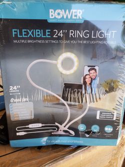 Selfie Ring Light with Cell Phone Holder Stand for Live Stream/Makeup, Clip on, Flexible Arms (White)

