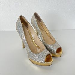 Enzo Angiolini Easully Evening Pumps - Silver Gold, Size 6.5 M