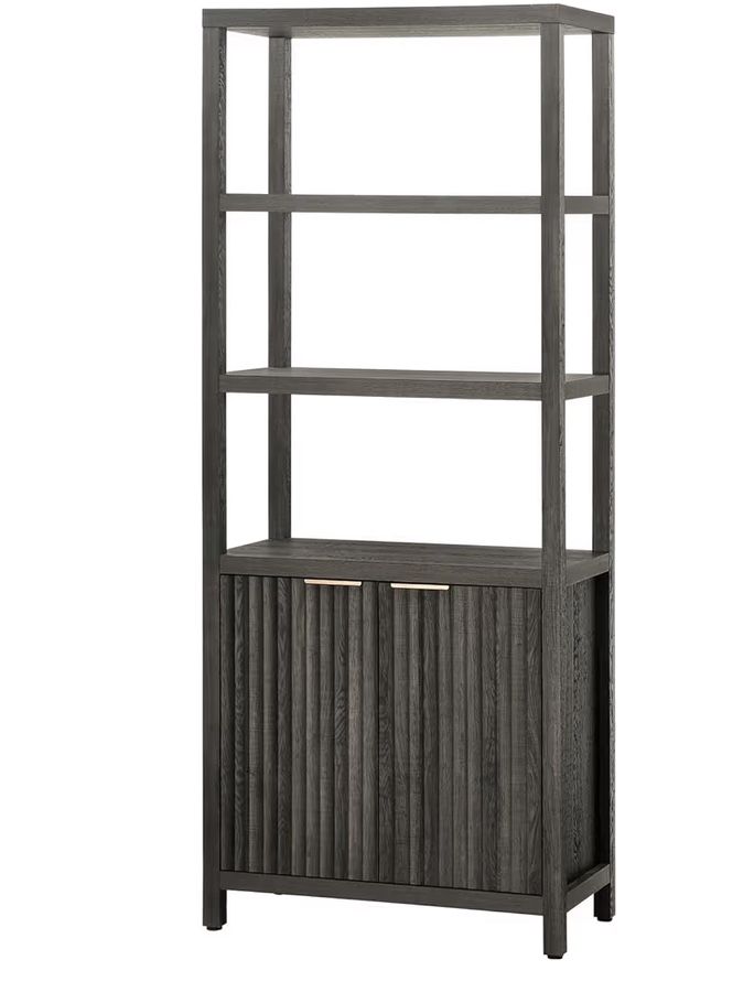 Oxford Bookshelf, Tall Book Shelf with Doors Cabinet, 5-Tier Bookcase, Wooden Bookshelves with Fluted Panel, Large Bookcases with Storage for Living R