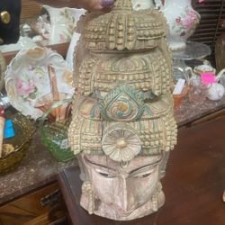 Wood Carved Buddha Head Wall Hanging 8 By 26 