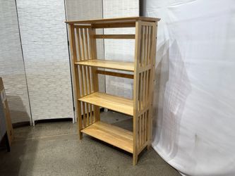 Wood Mission Style 4-Tier Folding Shelf in Natural