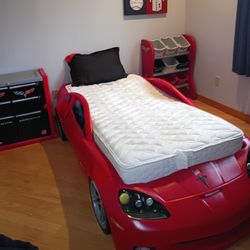 Racecar Bed With 2 Side Tables. Pick Up Asap! 