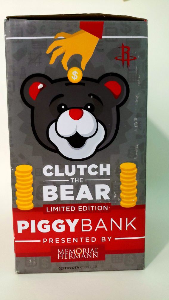 NBA Houston Rockets Clutch the Bear Mascot Piggy Bank New in