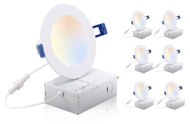 CLOUDY BAY 4 inch 3000K/4000K/5000K Three Color Temperature Selectable, Dimmable 10W CRI 90+,Ultra Thin Recessed Downlight with Junction Box, Canless 