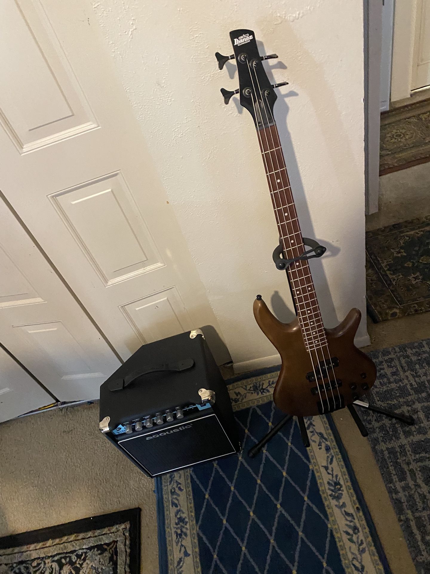 Bass guitar and amp
