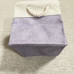 Large 11x11 Inch Cube Storage Bins with Cotton Handles for Closet, Shelves, Clothes, Toys, Towel (White/Purple-6 Pack)