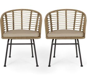 Assembled New Set of 2 Outdoor Wicker Accent Chair Patio Armrest Seating Rattan