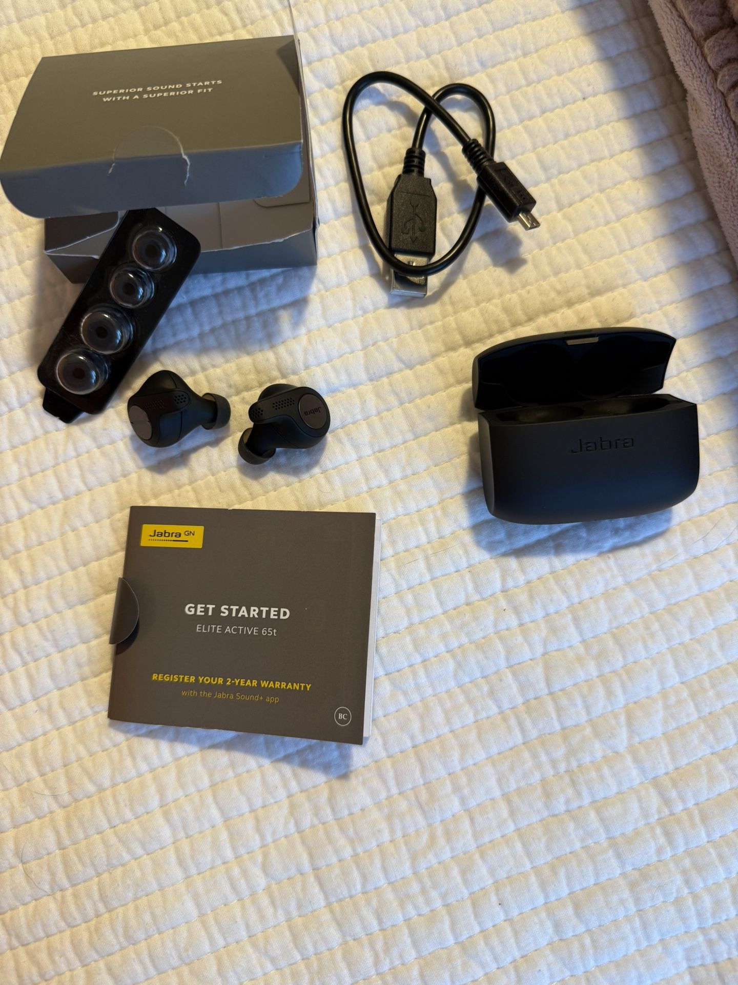 Jabra Elite Active 65t Wireless Earbuds – With Charging Case & Accessories