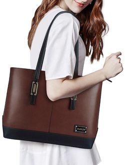 Classic Contrast Color Women Work Tote Bag 15.6 Inch Briefcase for Business College Travel
