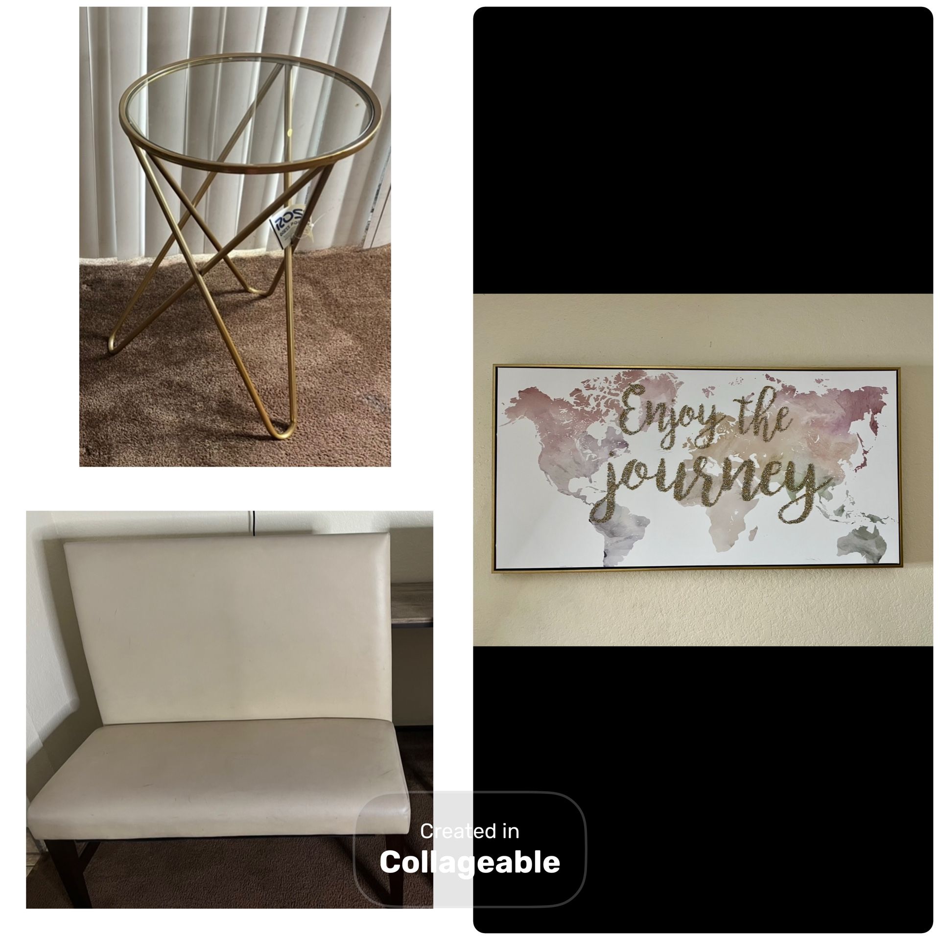Wall Decor, Gold Side Table And Bench 