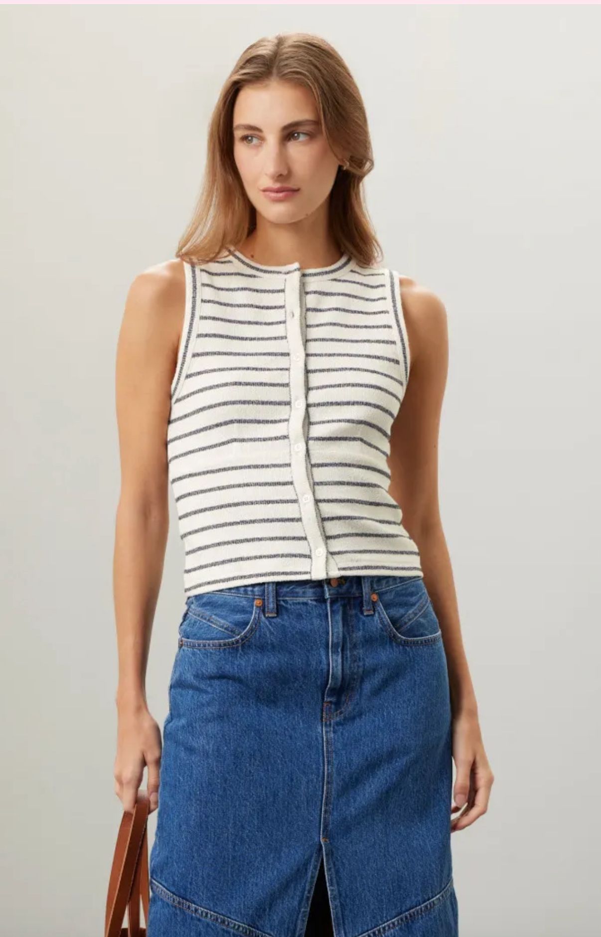 Madewell Women's Split-Crewneck Cardigan Tank Top in Stripe M