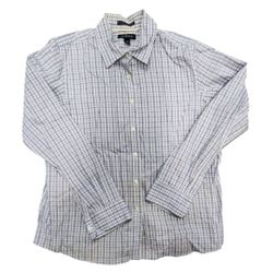 Vintage Lands End Size 14P Purple Blue White Plaid Button Down Shirt