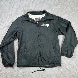 Jeep Coach Jacket Mens M Black Fleece Lined Windbreaker
