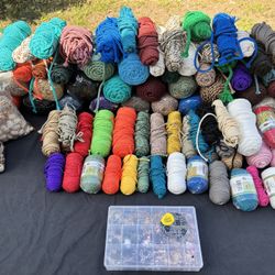 Macrame & Craft Supply Lot – 80+ Rolls + Beads, Rings & Charms