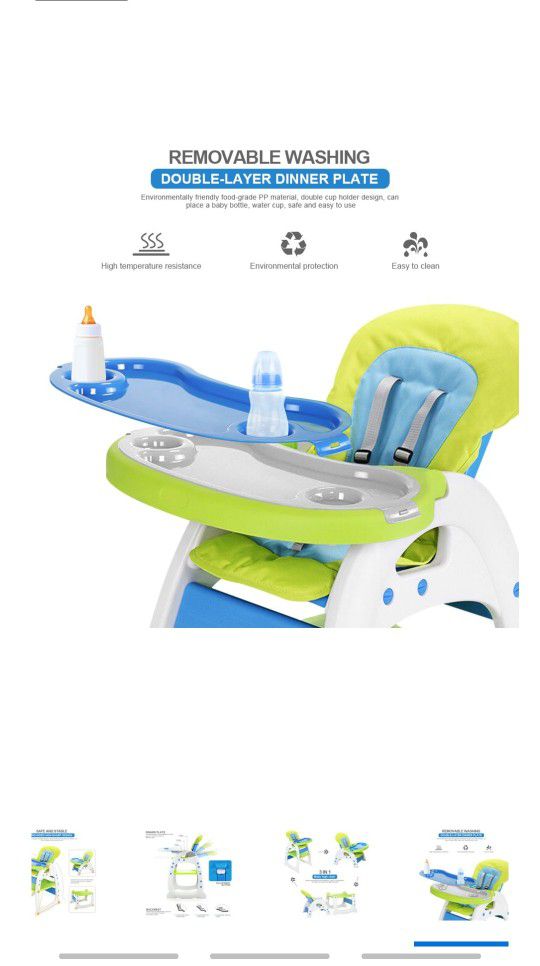 3 in 1 Baby HighChair Convertible Toddler Feeding Play Booster Seat ,Safety Belt