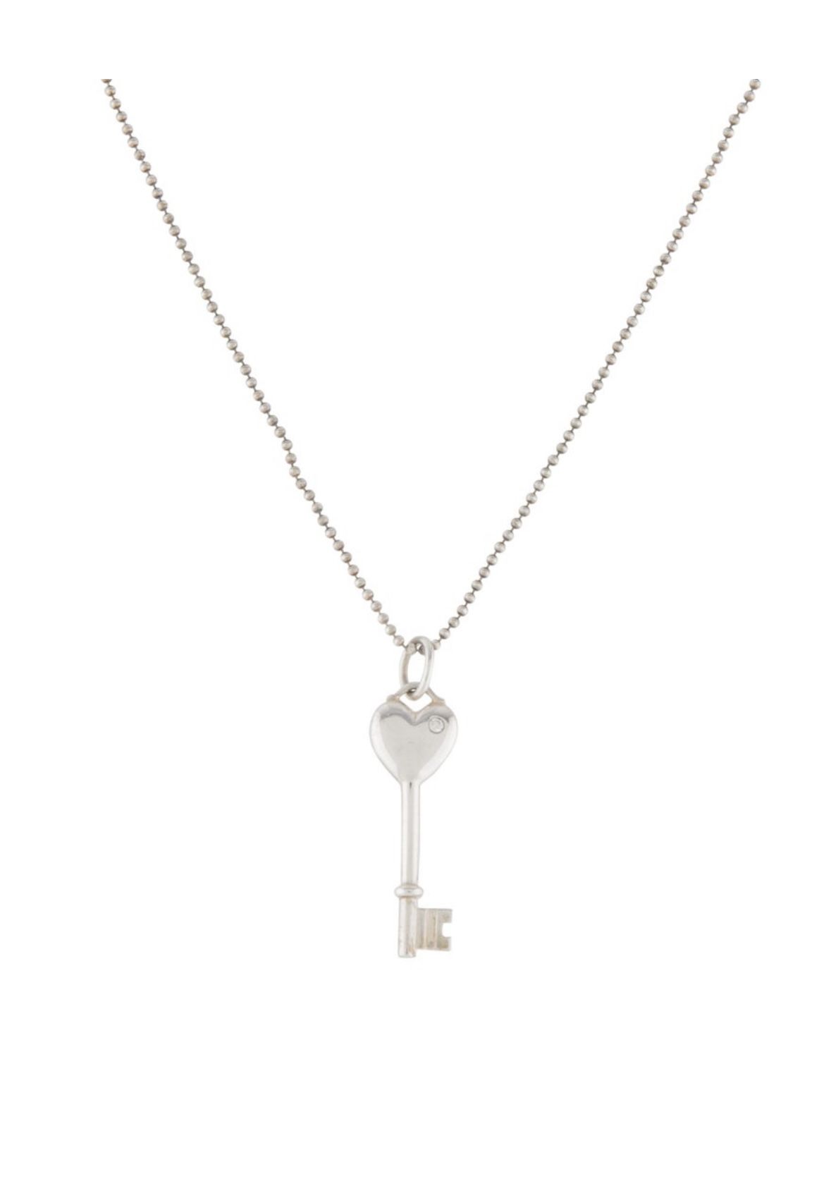 Tiffany & Co. Diamond Heart Key Pendant Necklace