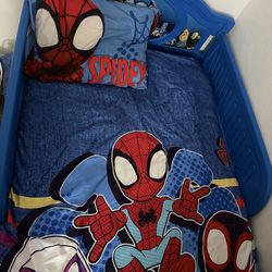 Spiderman bed frame, comforter set and twin mattress