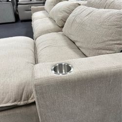😱 Brand New Beige/Dark Grey Fabric L Shape Modular Sectional Sofa W/ Cup Holders ● Pay After Delivery 🚚 