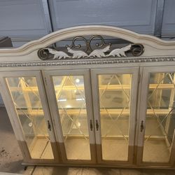 Vintage lighted French Provincial China Hutch Excellent Condition