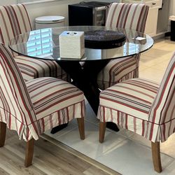 Glass Dinning Table And 4 Slip Cover Chairs 