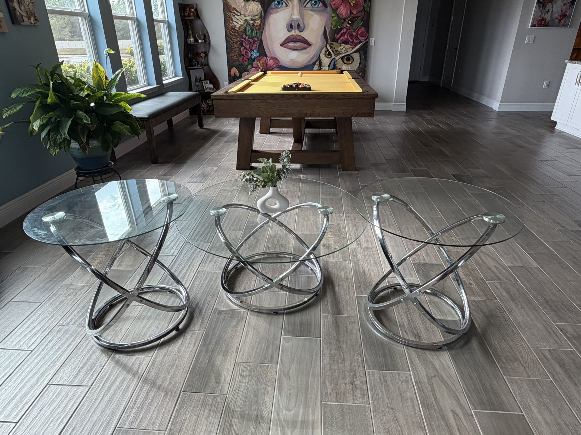 3-Piece Glass Top Living Room Table Set - Pick Up Only