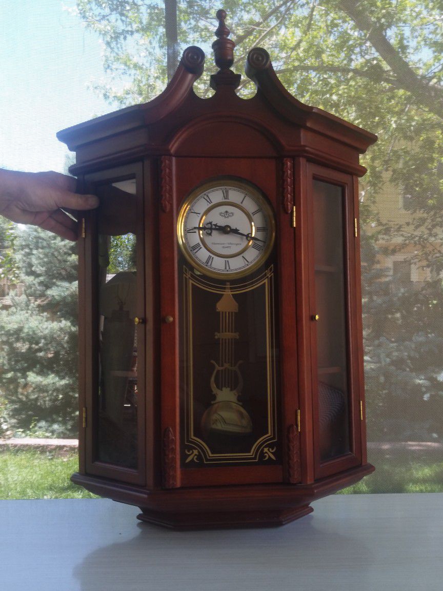 Westminster Clock Wooden W Pendulum Whittington Quartz 20" Long 6" Thick