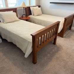 Solid Wood Twin Bunk Bed Set + Mattresses/Bedding