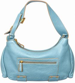 Sondra Roberts Light Blue Pebbled Leather Hobo Shoulder Bag