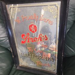 Stroh's Beer Sign Mirror California Vintage Antique Man Cave RAIDERS RAMS $25 FIRM