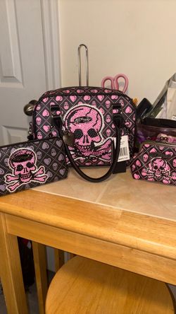 Ed Hardy Skull Print Handbag Set